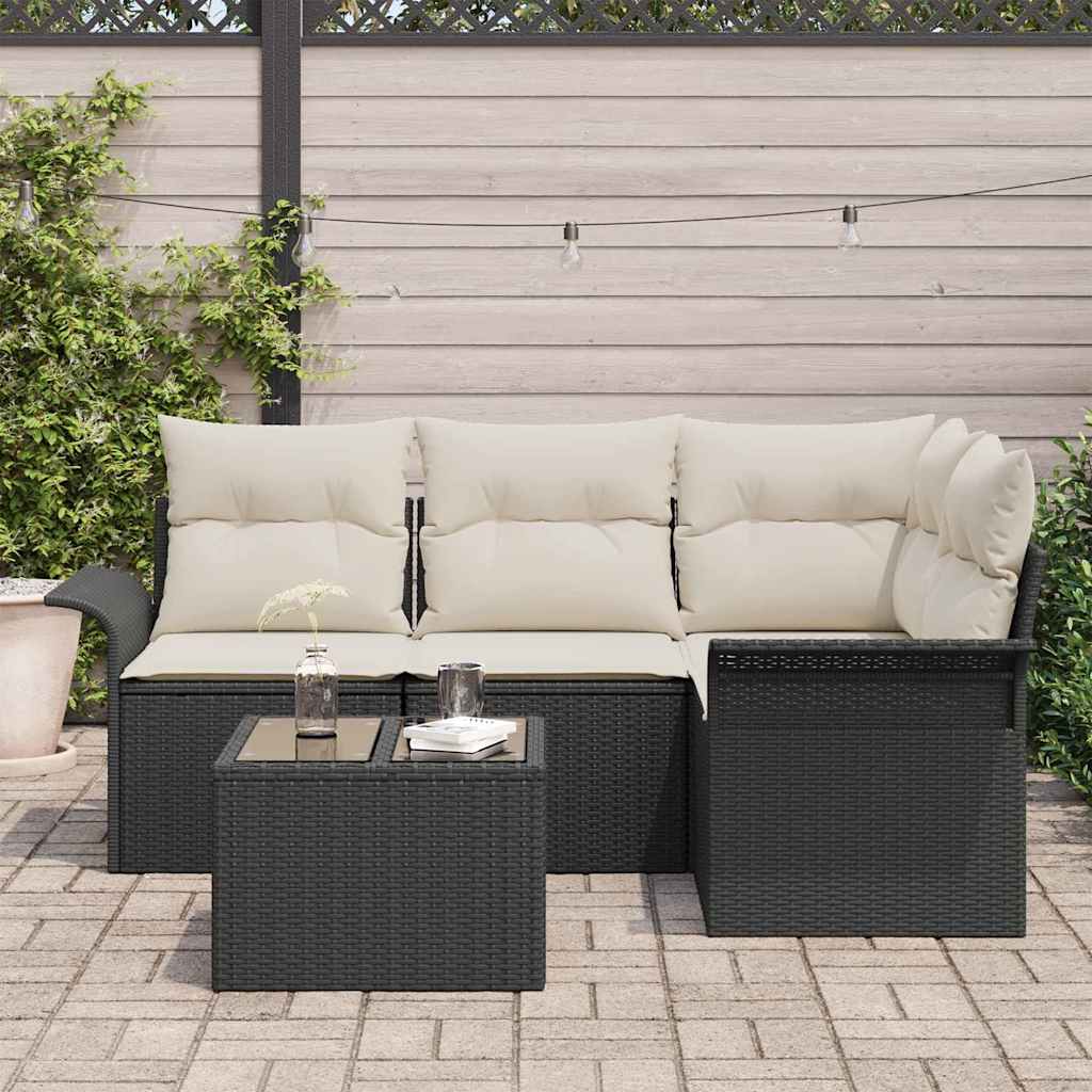 Sjedeća garnitura za vrt 5 kom. Crna poliratan 187,5 x 132,5 x 69 cm