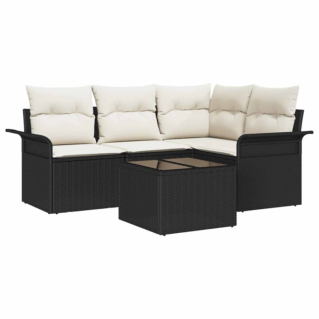 Sjedeća garnitura za vrt 5 kom. Crna poliratan 187,5 x 132,5 x 69 cm