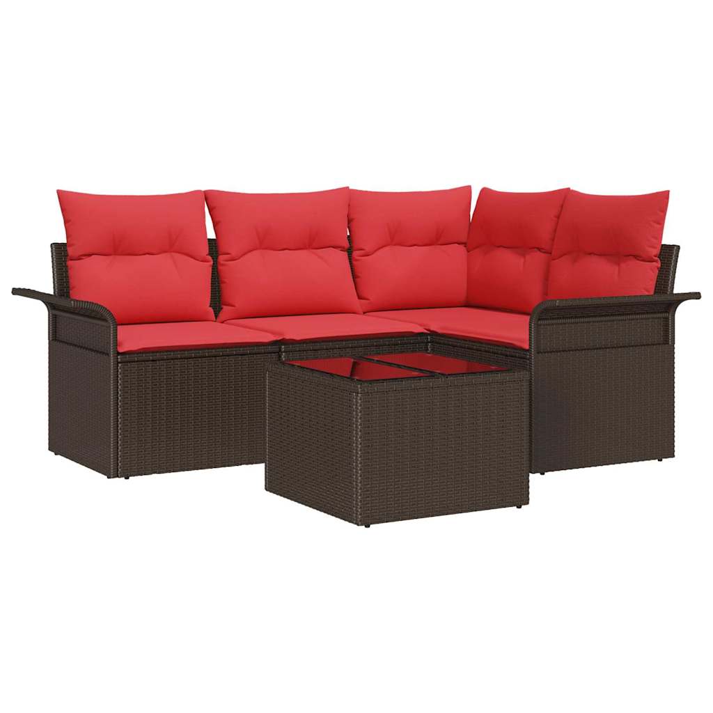 Sjedeća garnitura za vrt 5 kom. Smeđa poliratan 187,5 x 132,5 x 69 cm