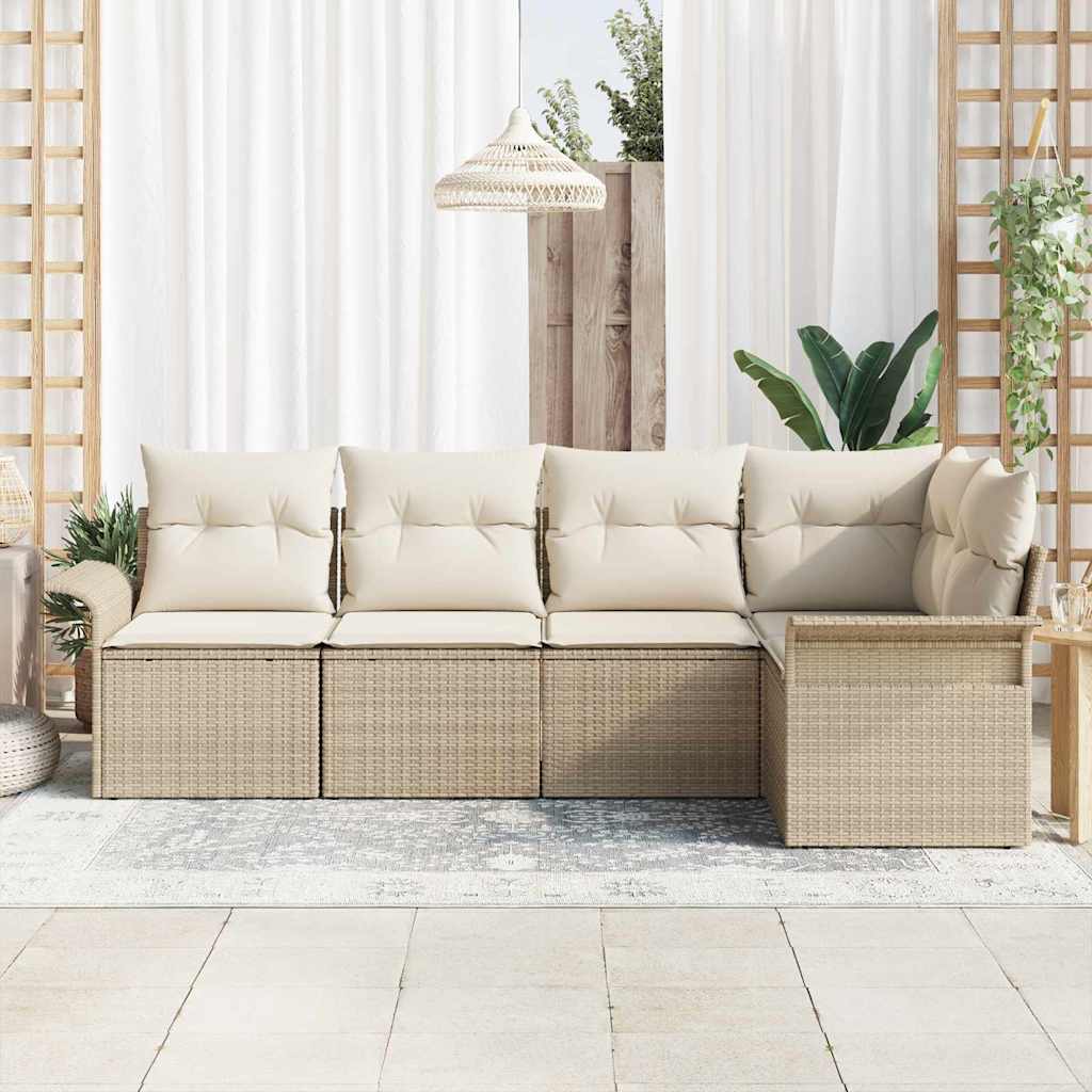 Sjedeća garnitura za vrt 5 kom. Bež poliratan 242,5 x 132,5 x 69 cm