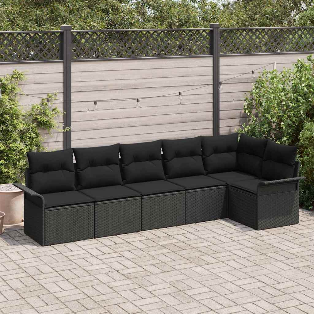 Sjedeća garnitura za vrt 6 kom. Crna poliratan 297,5 x 132,5 x 69 cm