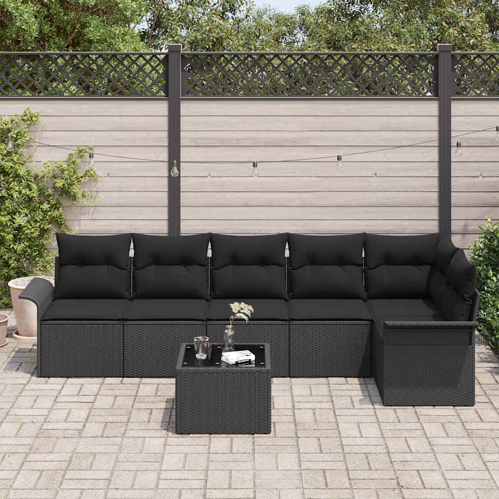 Sjedeća garnitura za vrt 7 kom. Crna poliratan 297,5 x 132,5 x 69 cm