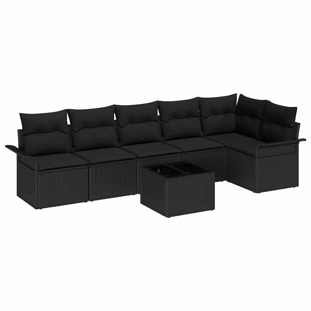 Sjedeća garnitura za vrt 7 kom. Crna poliratan 297,5 x 132,5 x 69 cm
