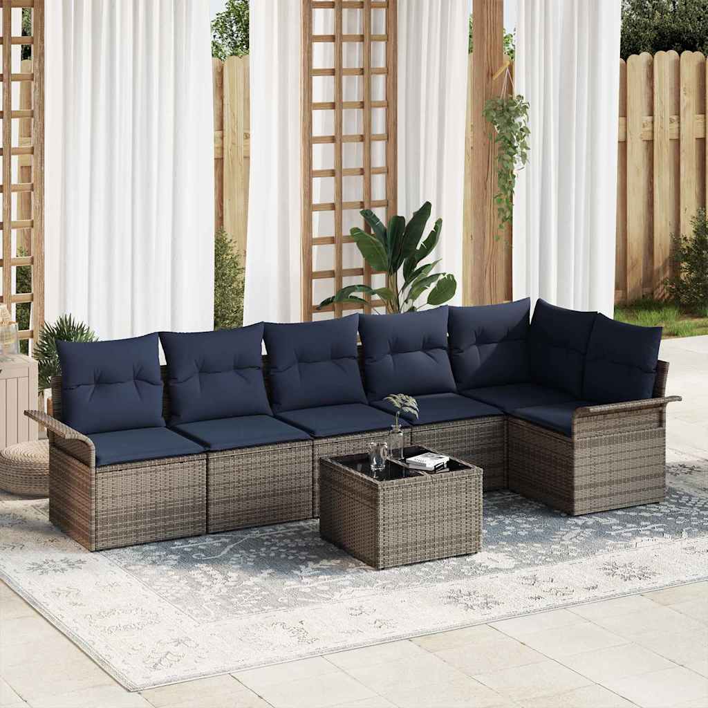 Sjedeća garnitura za vrt 7 kom. Siva poliratan 297,5 x 132,5 x 69 cm