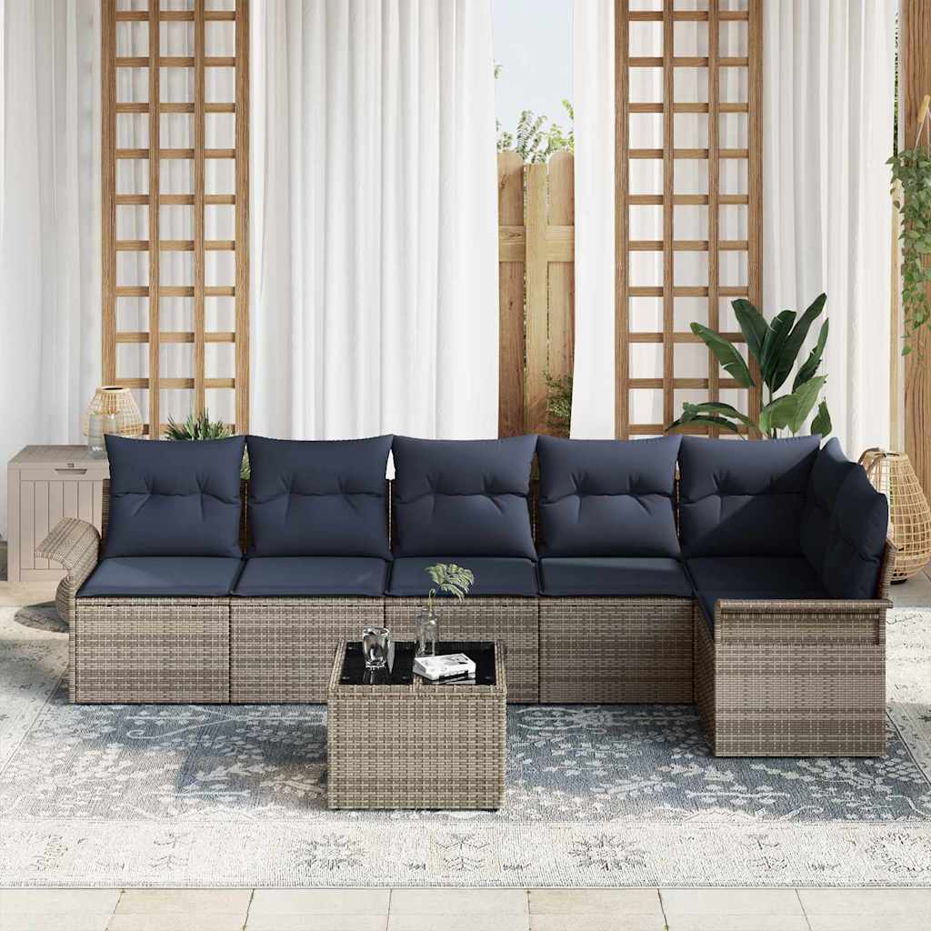Sjedeća garnitura za vrt 7 kom. Siva poliratan 297,5 x 132,5 x 69 cm