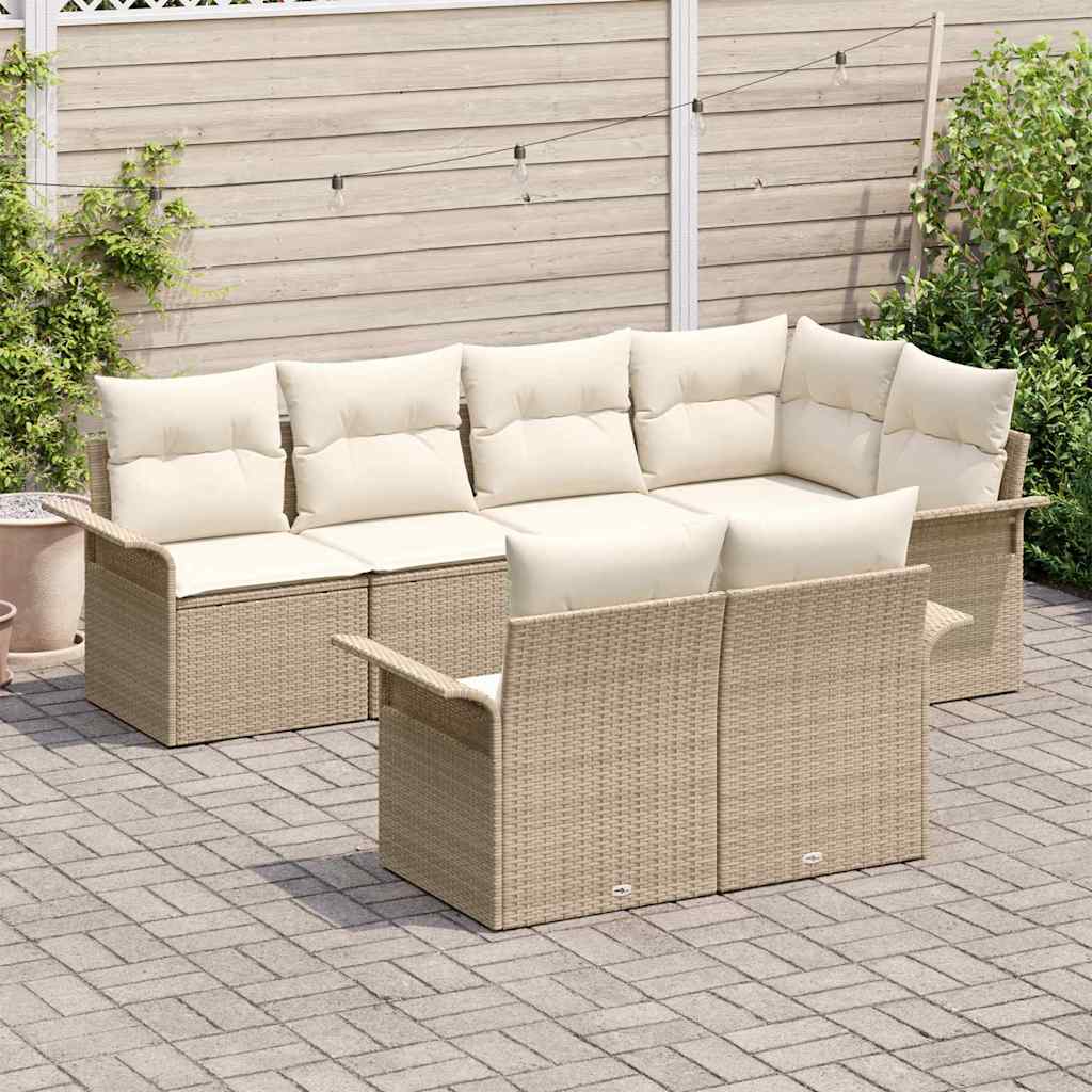 Sjedeća garnitura za vrt 7 kom. Bež Poli ratan 242.5 x 132.5 x 69 cm