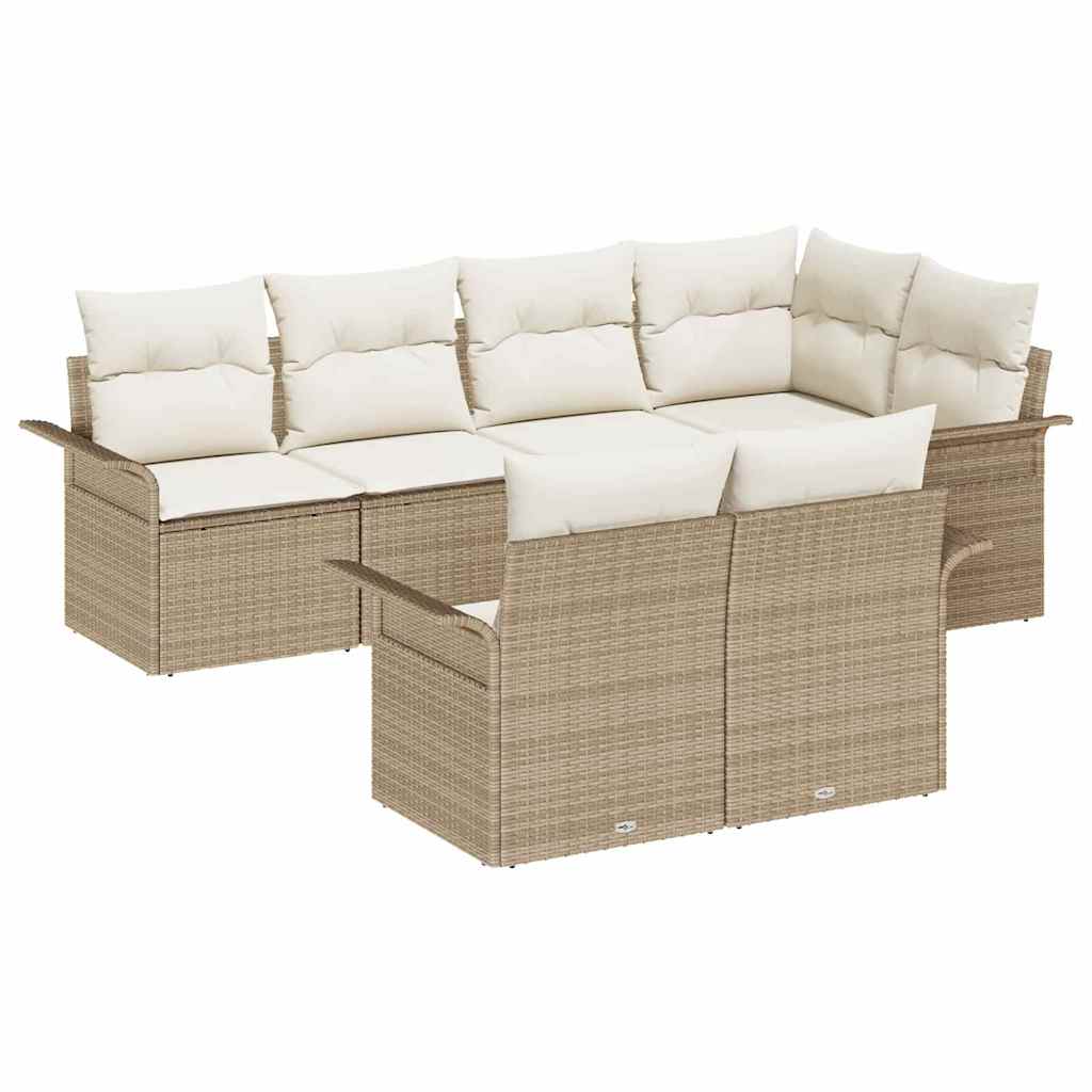 Sjedeća garnitura za vrt 7 kom. Bež Poli ratan 242.5 x 132.5 x 69 cm