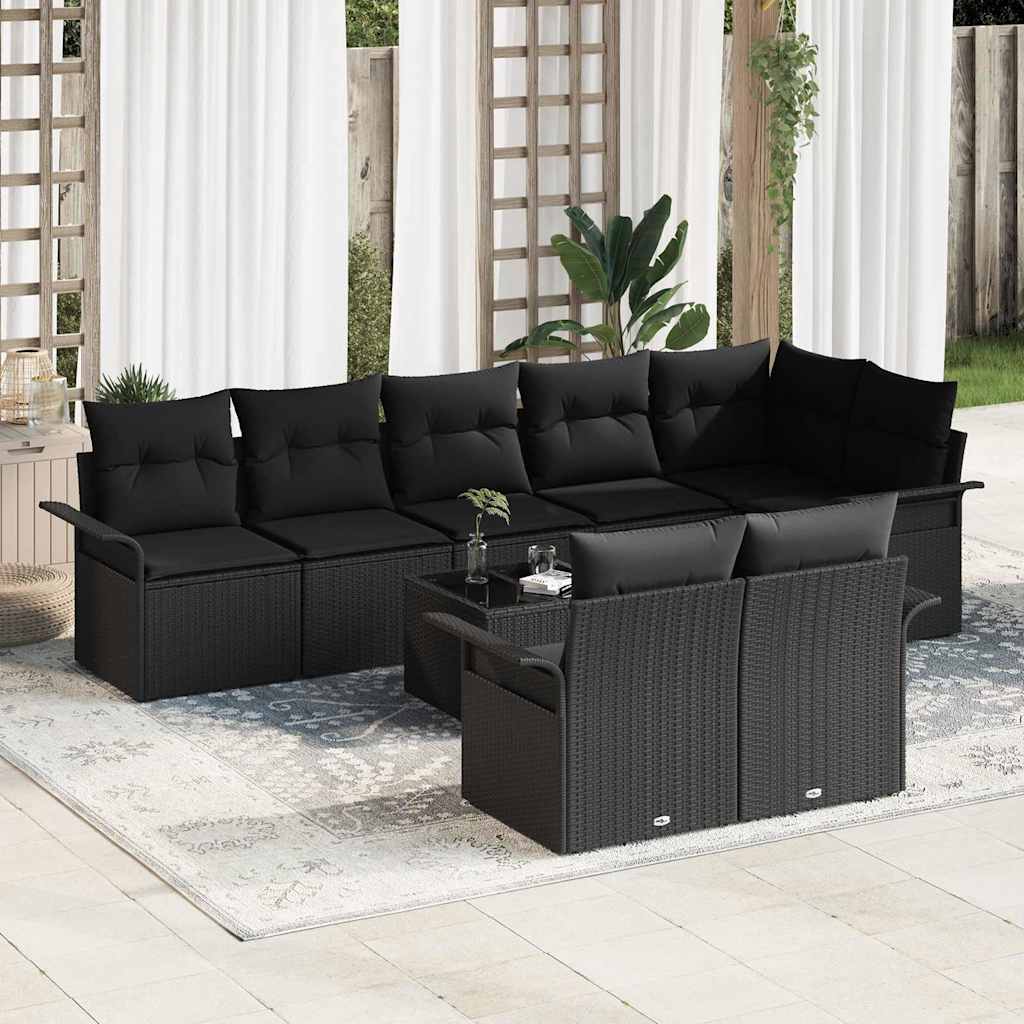 Sjedeća garnitura za vrt 9 kom. Crna poliratan 297,5 x 132,5 x 69 cm