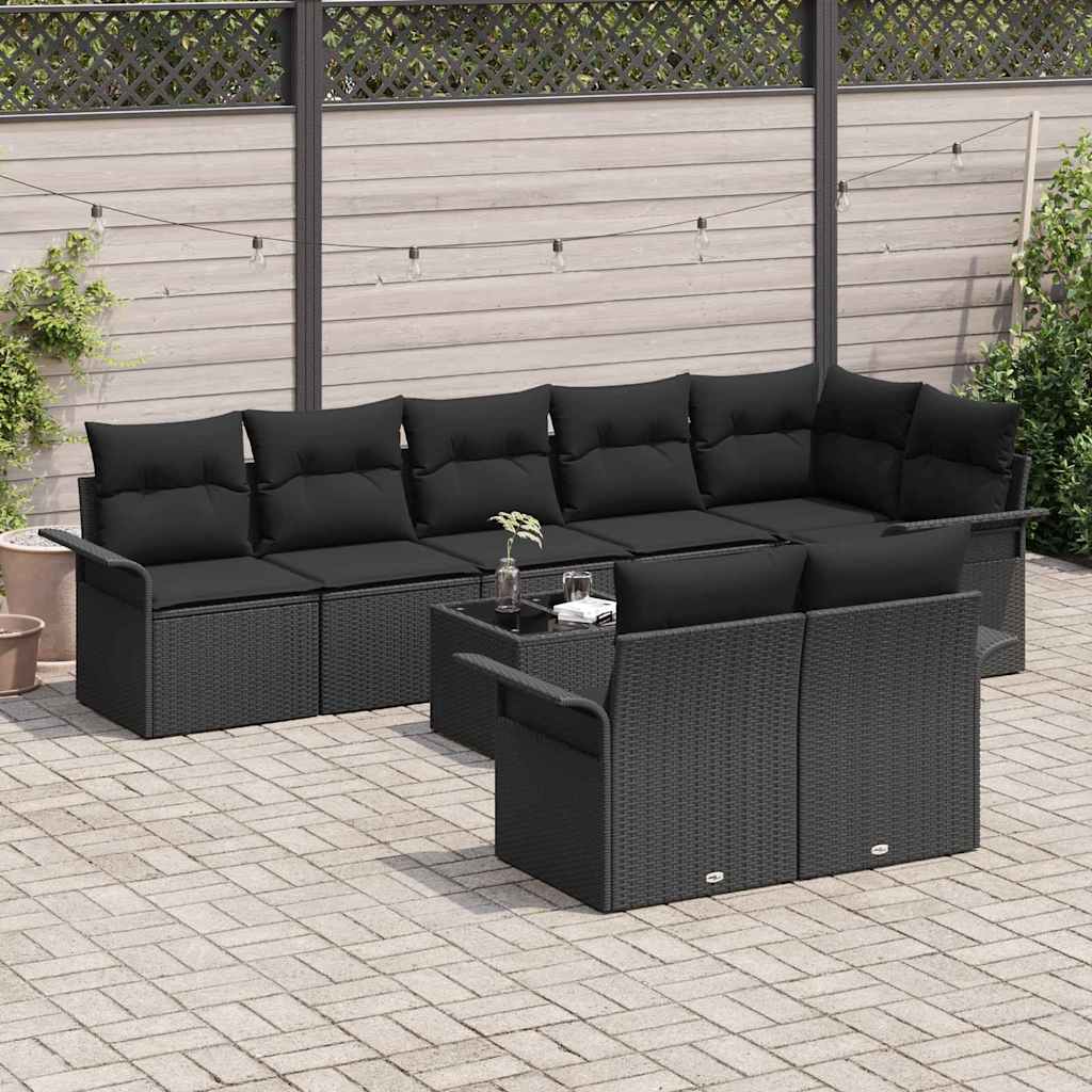 Sjedeća garnitura za vrt 9 kom. Crna poliratan 297,5 x 132,5 x 69 cm