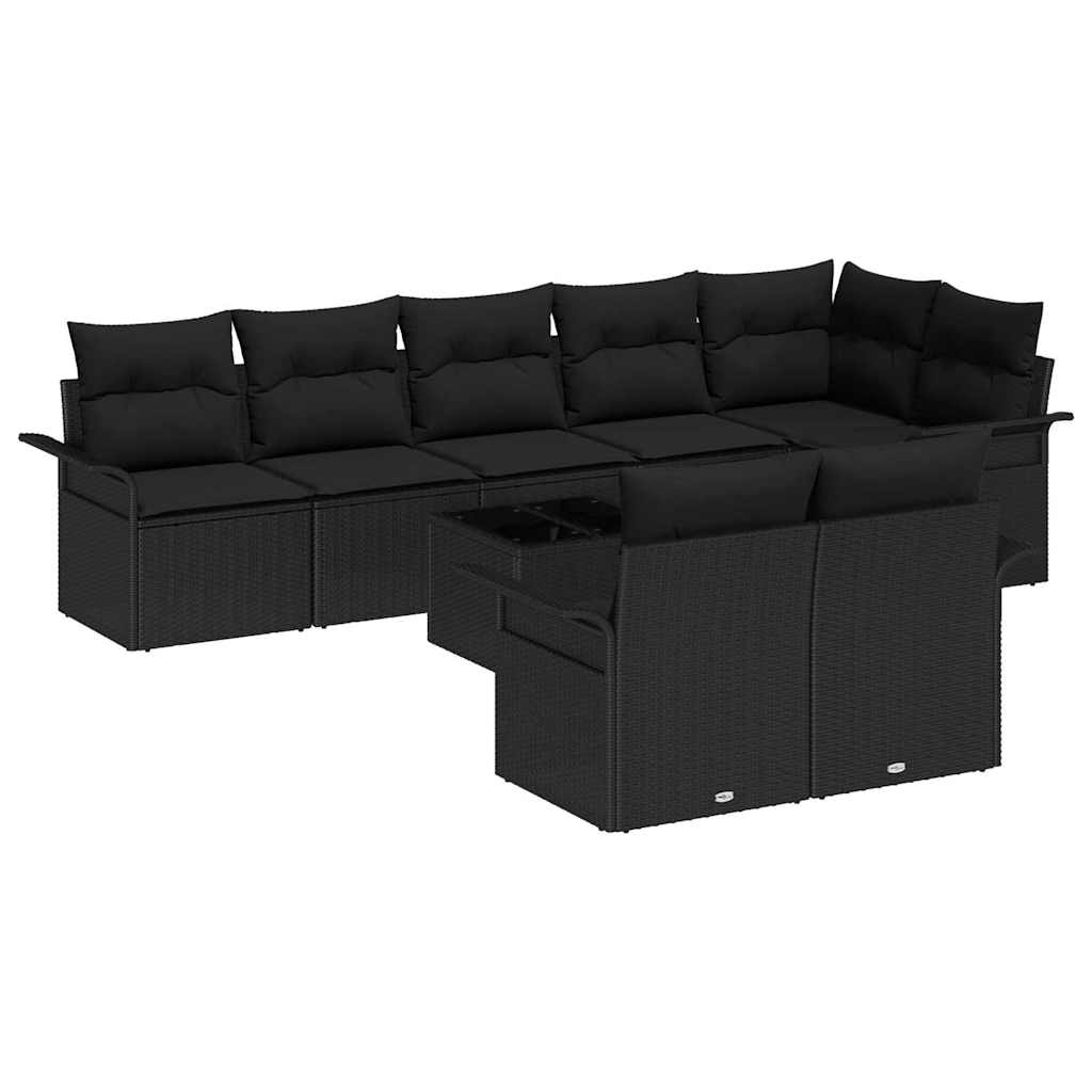 Sjedeća garnitura za vrt 9 kom. Crna poliratan 297,5 x 132,5 x 69 cm