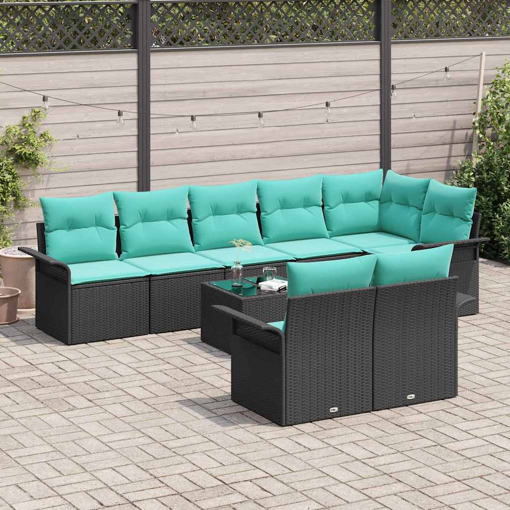 Sjedeća garnitura za vrt 9 kom. Crna poliratan 297,5 x 132,5 x 69 cm