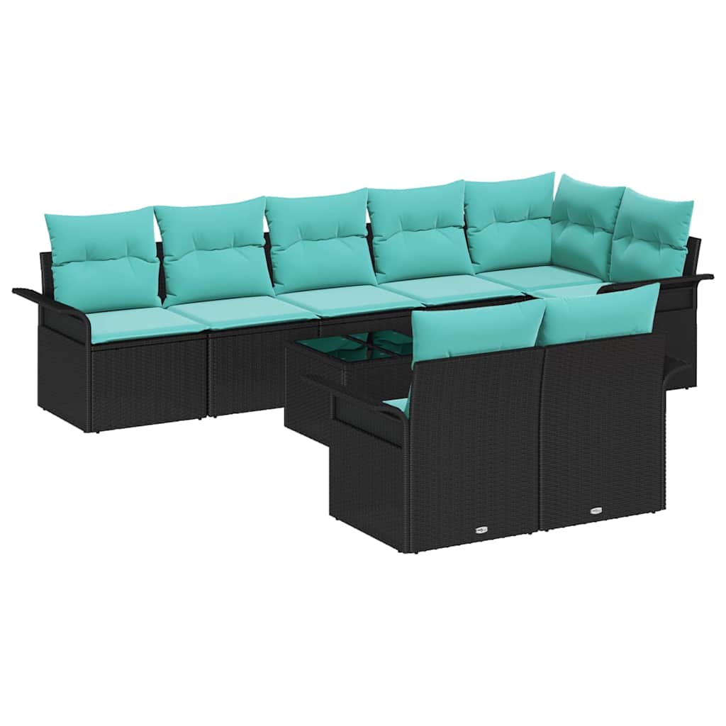 Sjedeća garnitura za vrt 9 kom. Crna poliratan 297,5 x 132,5 x 69 cm