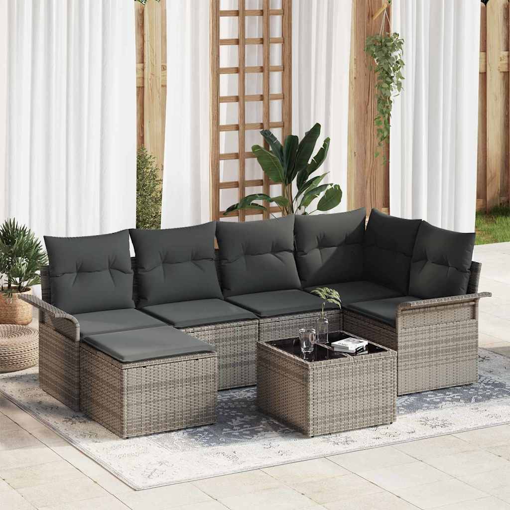 Sjedeća garnitura za vrt 7 kom. Siva poliratan 242,5 x 132,5 x 69 cm