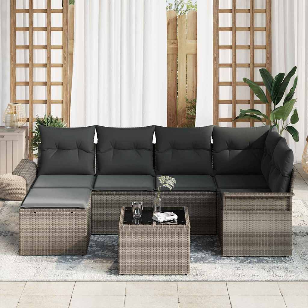 Sjedeća garnitura za vrt 7 kom. Siva poliratan 242,5 x 132,5 x 69 cm