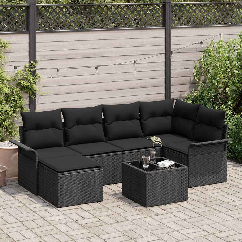 Sjedeća garnitura za vrt 7 kom. Crna poliratan 242,5 x 132,5 x 69 cm