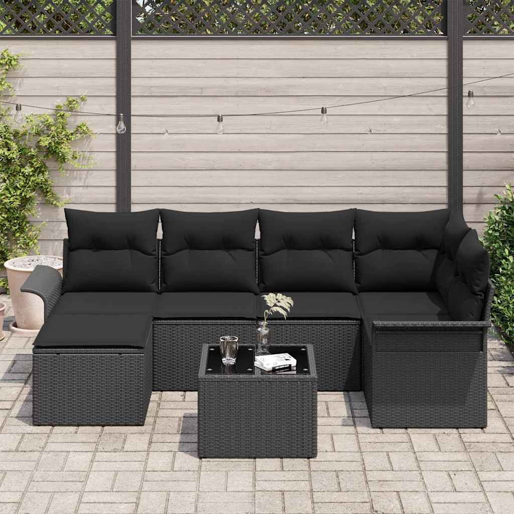 Sjedeća garnitura za vrt 7 kom. Crna poliratan 242,5 x 132,5 x 69 cm