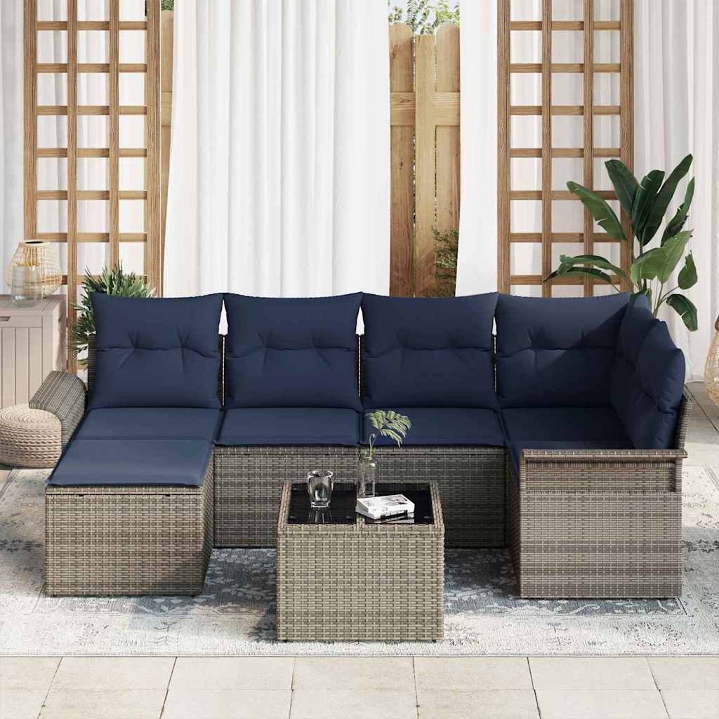 Sjedeća garnitura za vrt 7 kom. Siva poliratan 242,5 x 132,5 x 69 cm