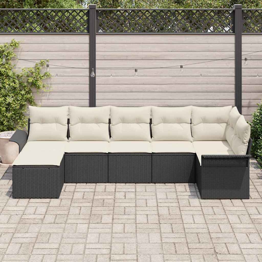 Sjedeća garnitura za vrt 7 kom. Crna poliratan 297,5 x 132,5 x 69 cm