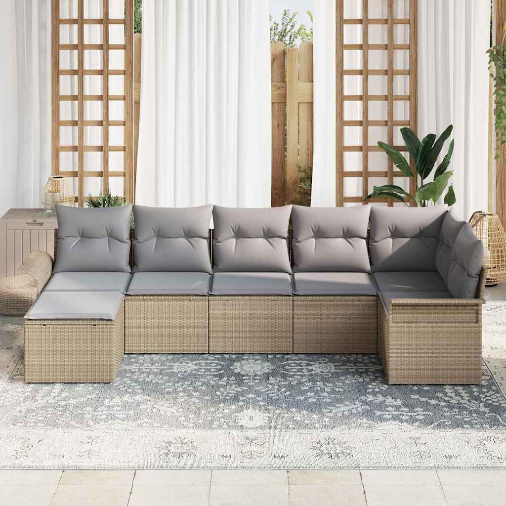Sjedeća garnitura za vrt 7 kom. Bež poliratan 297,5 x 132,5 x 69 cm