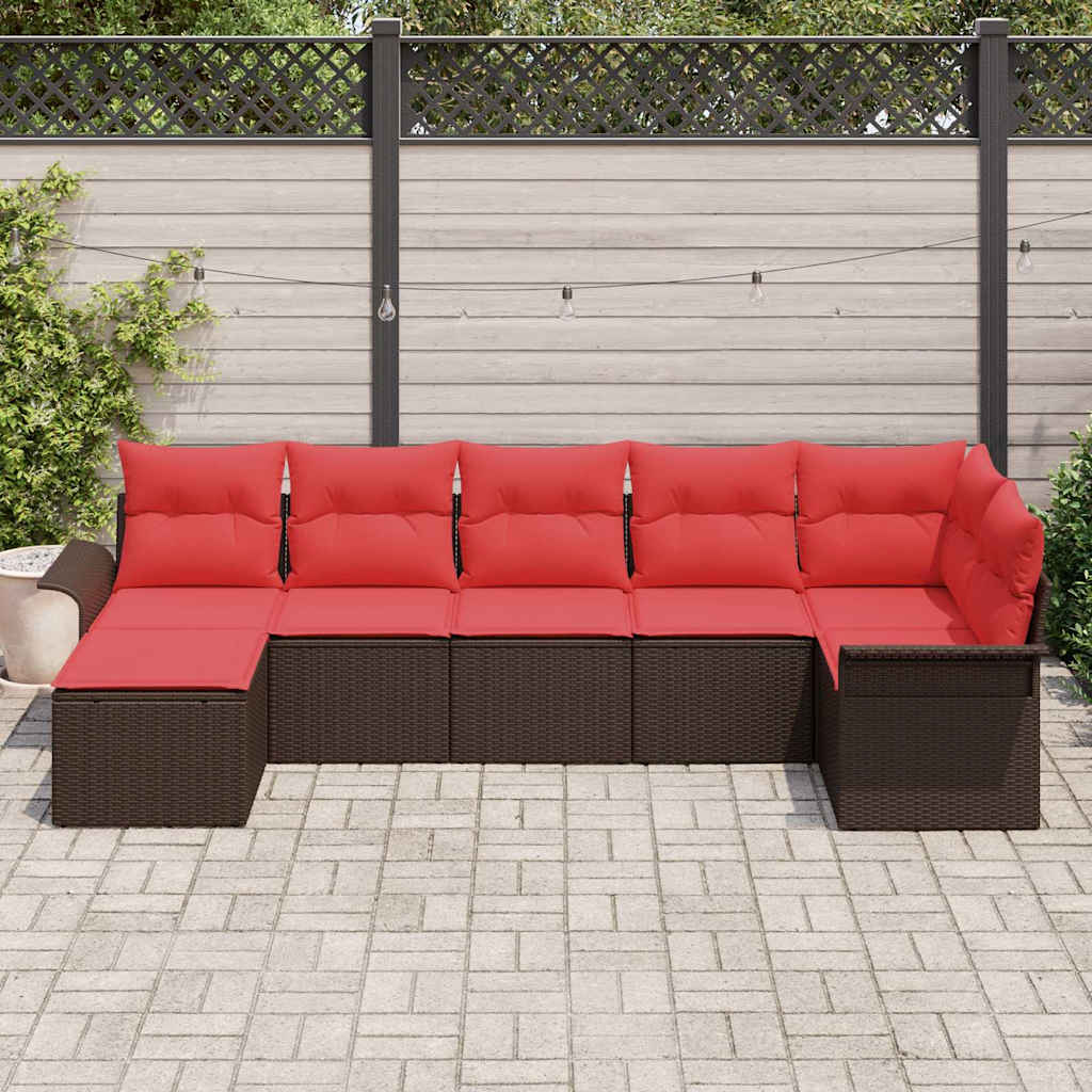 Sjedeća garnitura za vrt 7 kom. Bež poliratan Smeđa 297,5 x 132,5 x 69 cm