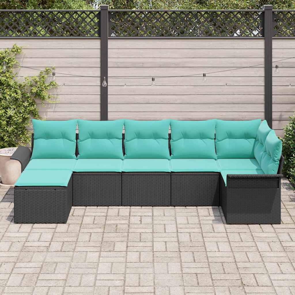 Sjedeća garnitura za vrt 7 kom. Crna poliratan 297,5 x 132,5 x 69 cm