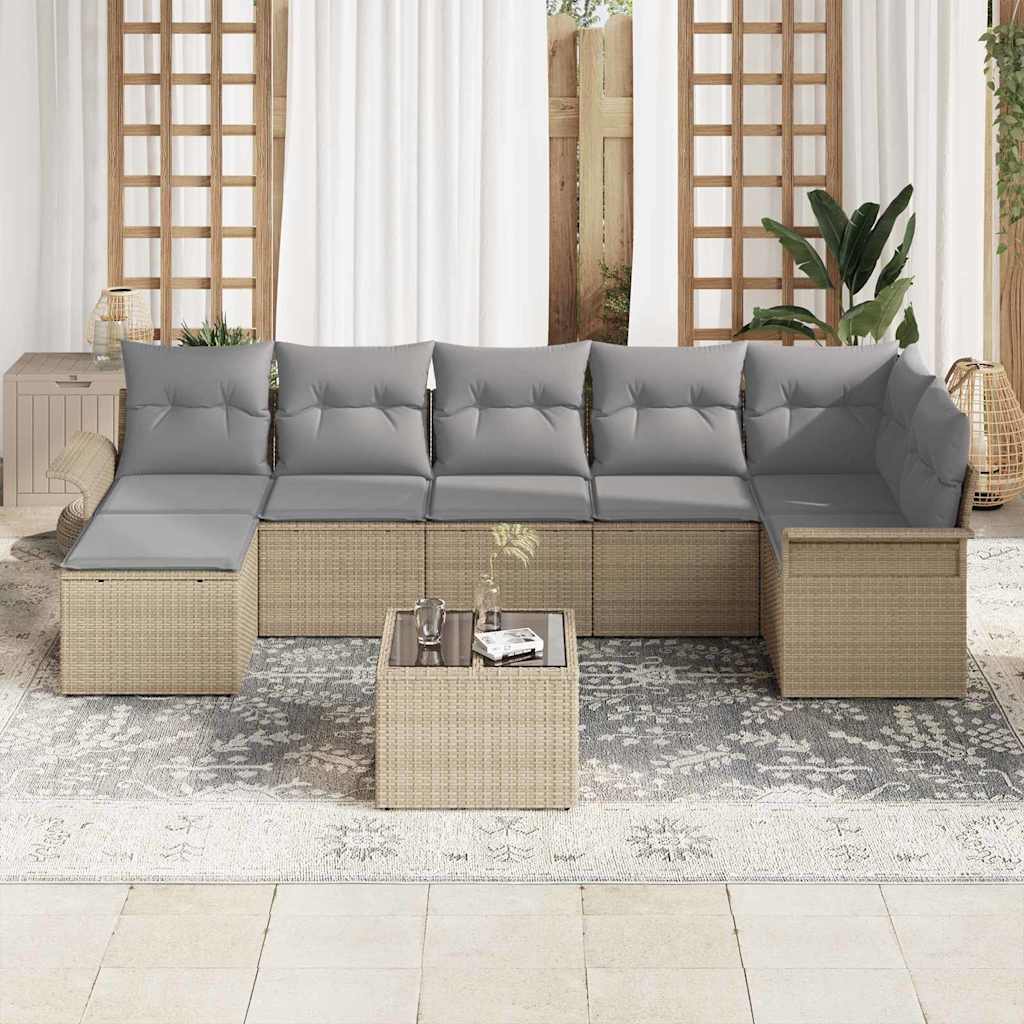 Sjedeća garnitura za vrt 8 kom. Bež poliratan 297,5 x 132,5 x 69 cm