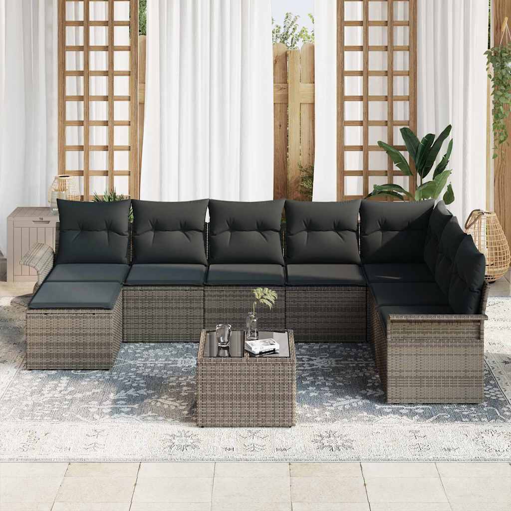Sjedeća garnitura za vrt 9 kom. Crna Poli ratan Siva 297,5 x 187,5 x 85 cm