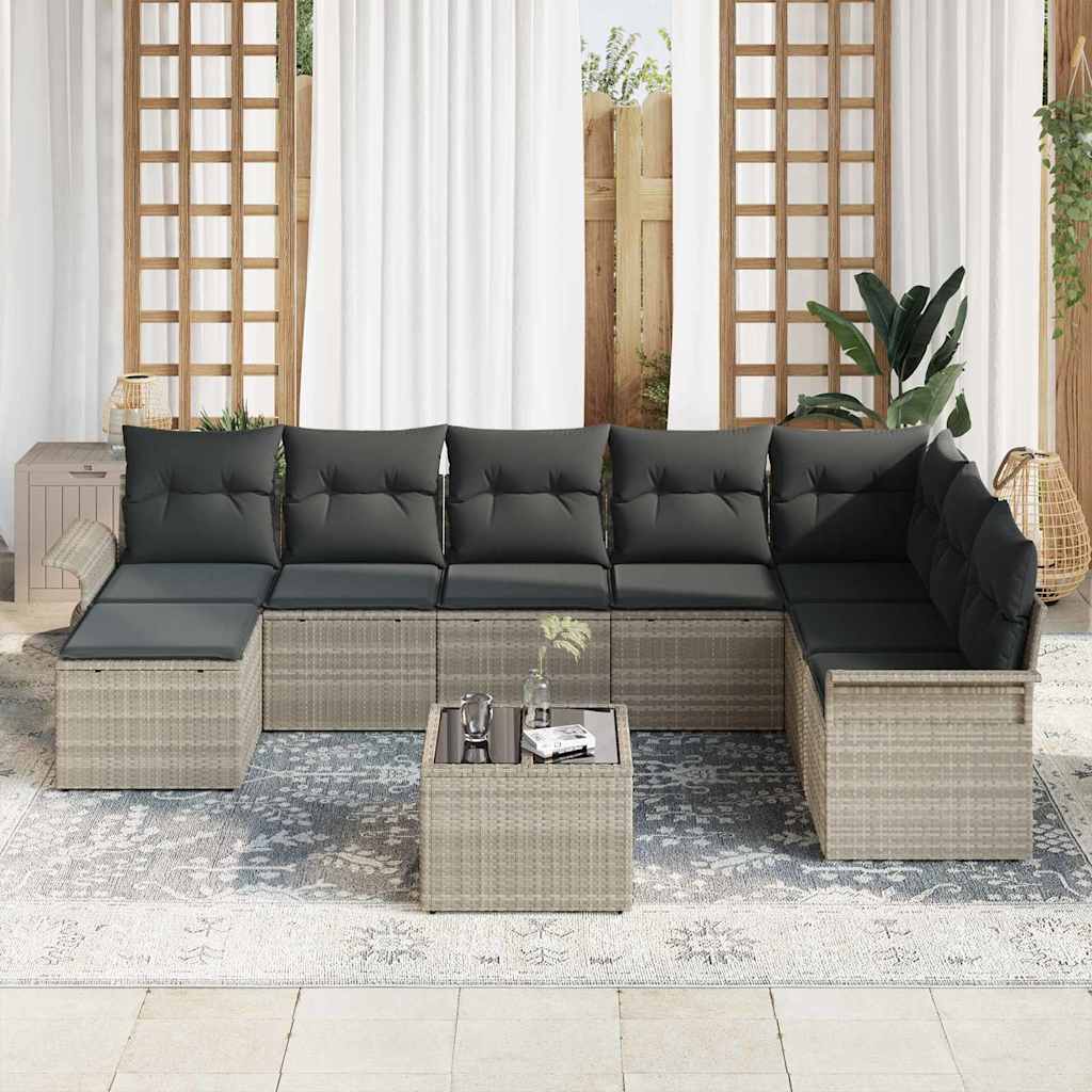 Sjedeća garnitura za vrt 9 kom. Siva Poli ratan Svjetlosiva 297,5 x 187,5 x 85 cm