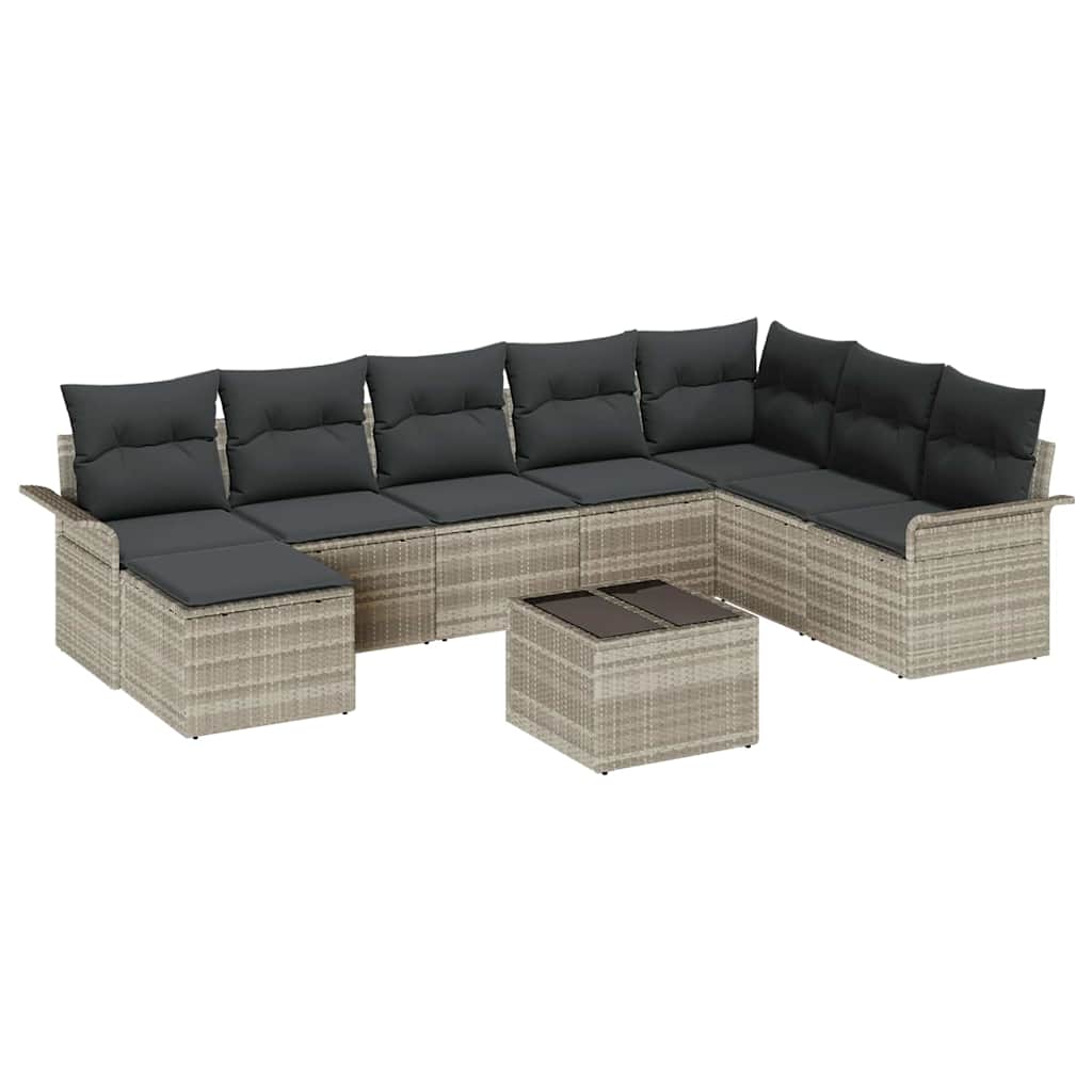 Sjedeća garnitura za vrt 9 kom. Siva Poli ratan Svjetlosiva 297,5 x 187,5 x 85 cm