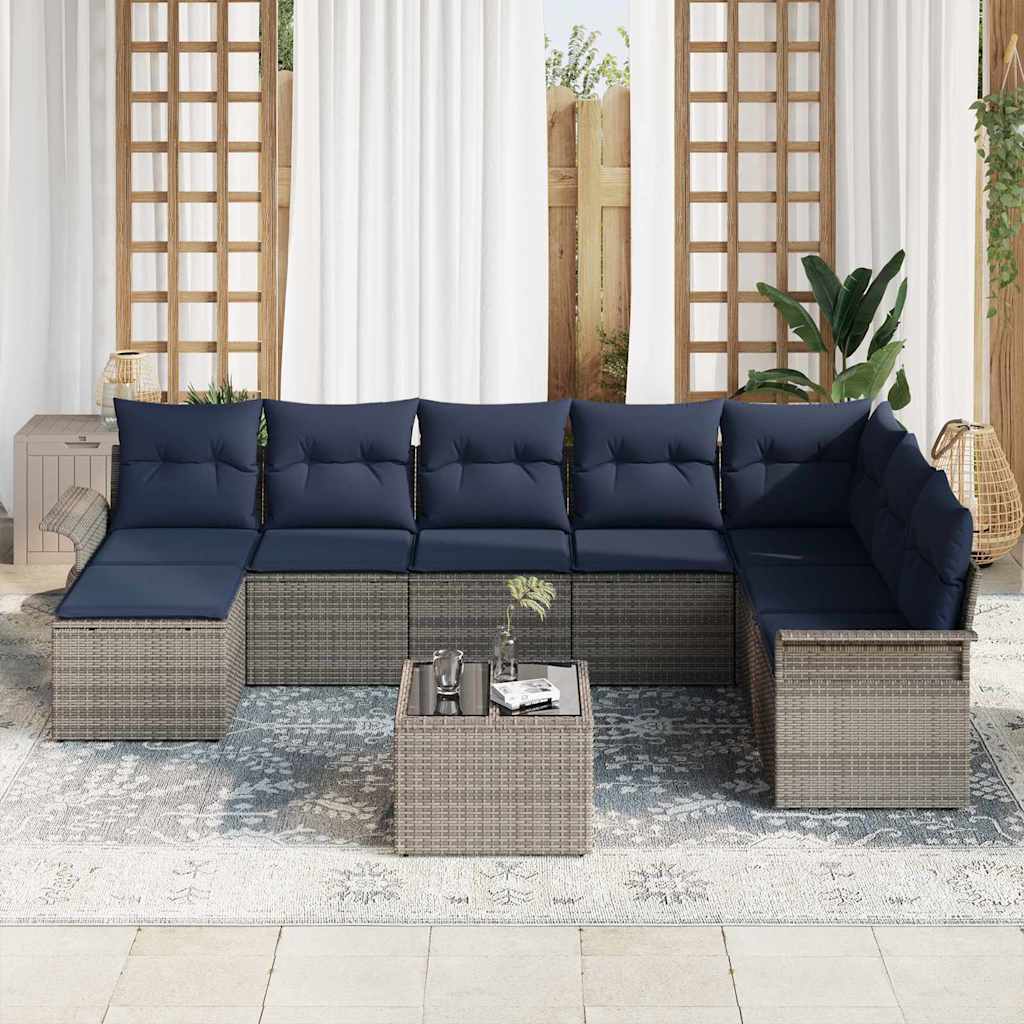 Sjedeća garnitura za vrt 9 kom. Siva Poli ratan 297,5 x 187,5 x 85 cm