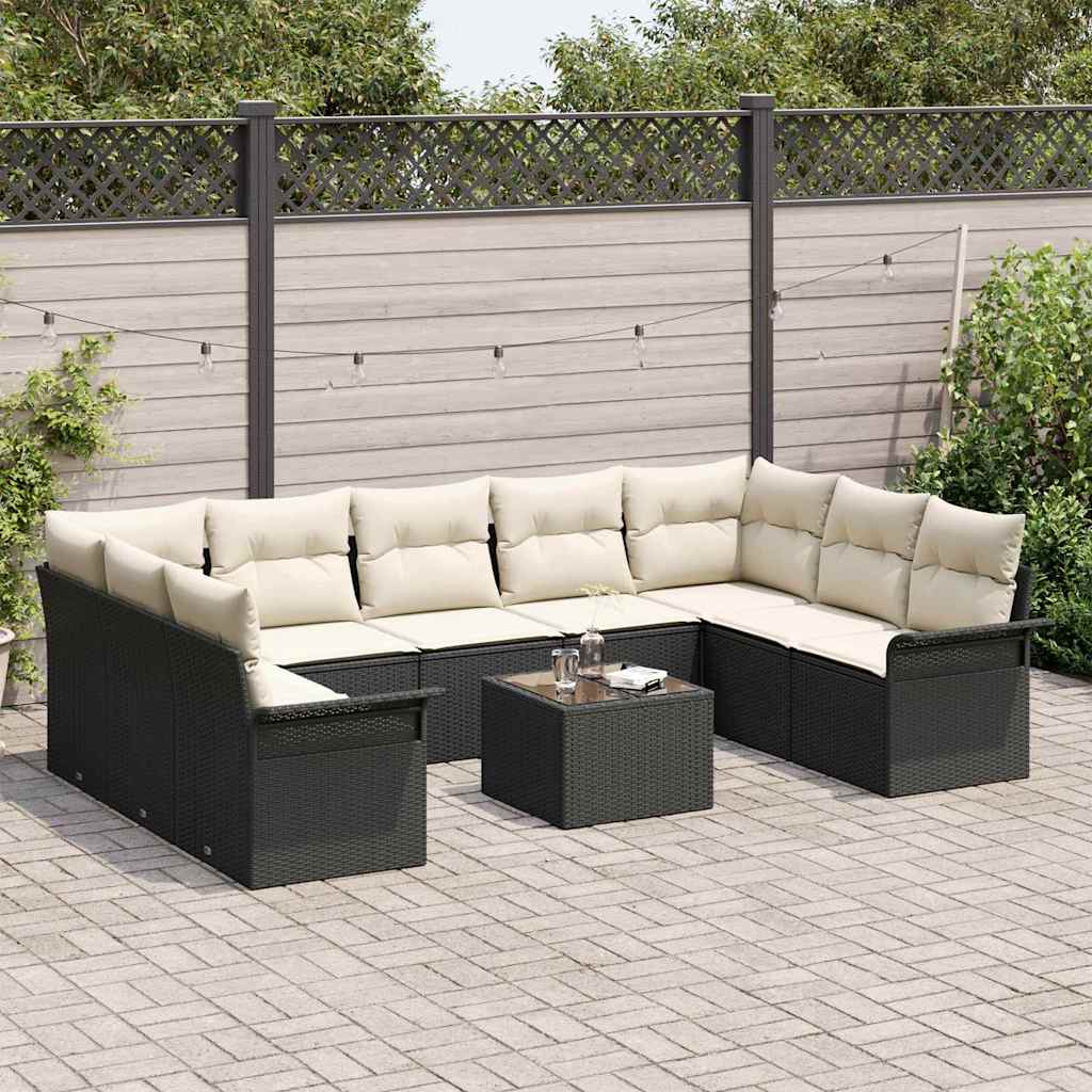 Sjedeća garnitura za vrt 10 kom. Smeđa poliratan Crna 289 x 187,5 x 69 cm