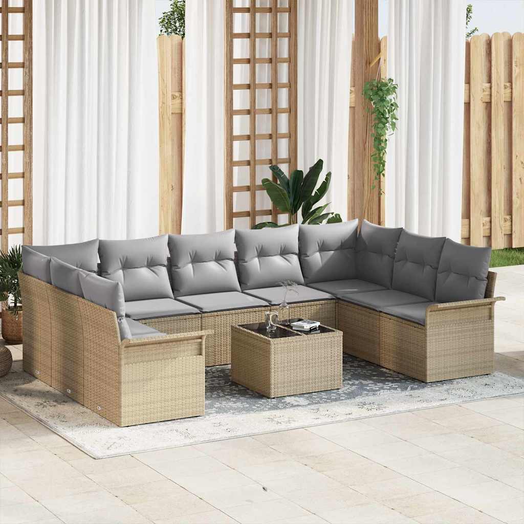 Sjedeća garnitura za vrt 10 kom. Crna poliratan Bež 289 x 187,5 x 69 cm