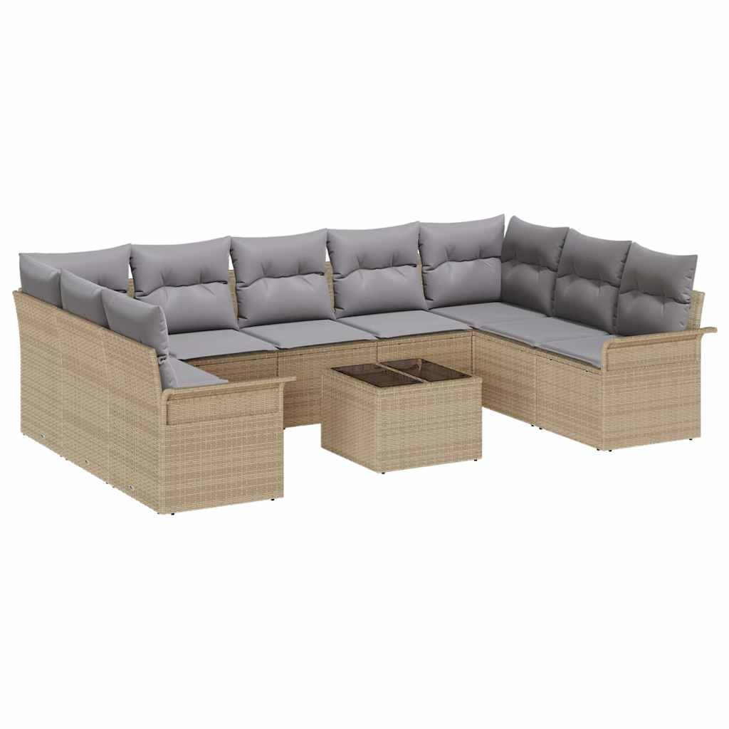 Sjedeća garnitura za vrt 10 kom. Crna poliratan Bež 289 x 187,5 x 69 cm