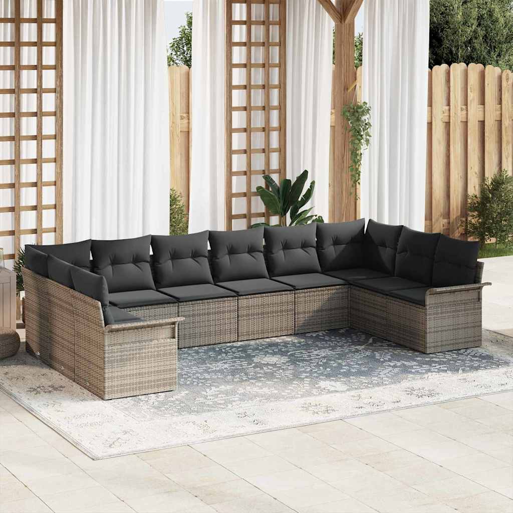 Sjedeća garnitura za vrt 10 kom. Siva poliratan 344 x 187,5 x 85 cm