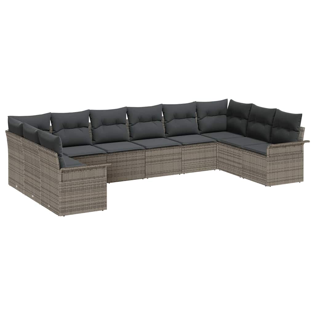 Sjedeća garnitura za vrt 10 kom. Siva poliratan 344 x 187,5 x 85 cm