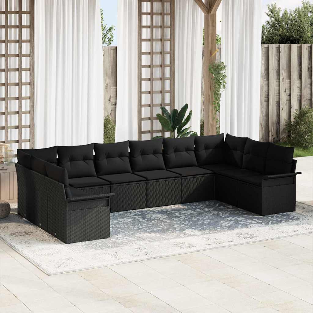 Sjedeća garnitura za vrt 10 kom. Crna poliratan 344 x 187,5 x 85 cm