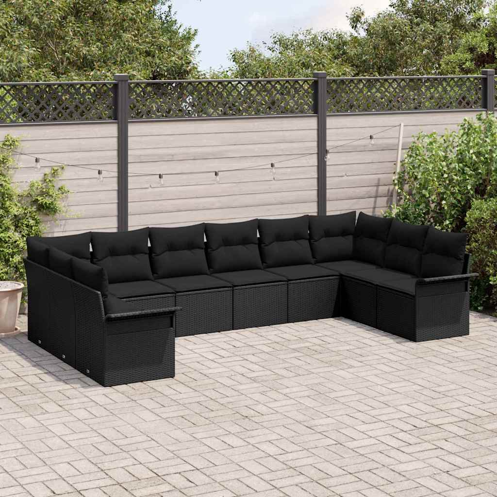Sjedeća garnitura za vrt 10 kom. Crna poliratan 344 x 187,5 x 85 cm