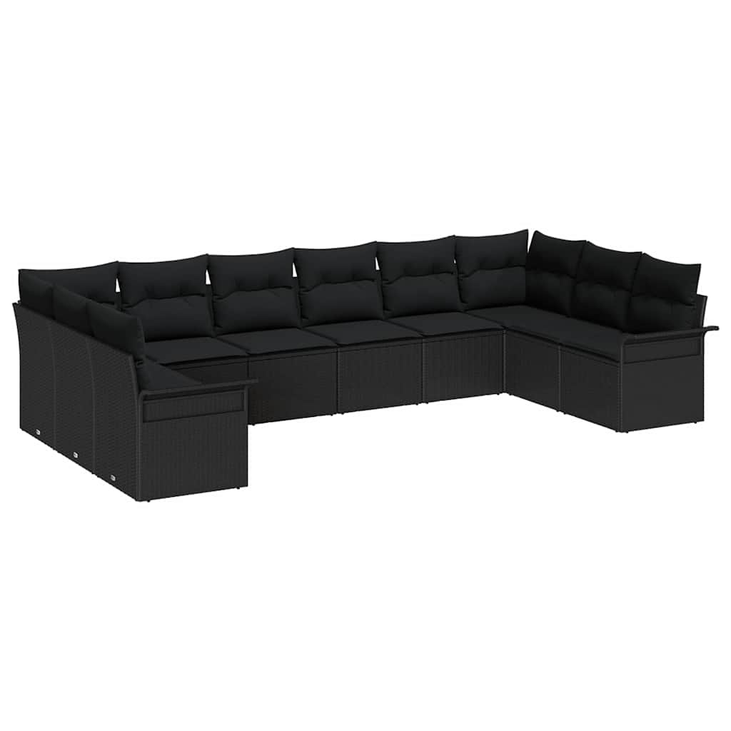 Sjedeća garnitura za vrt 10 kom. Crna poliratan 344 x 187,5 x 85 cm