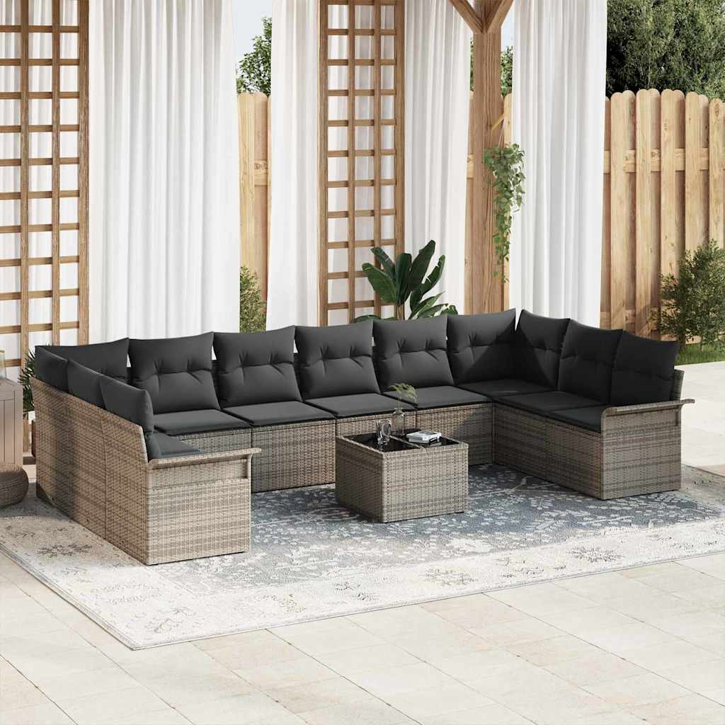 Sjedeća garnitura za vrt 11 kom. Crna poliratan Siva 344 x 187,5 x 69 cm
