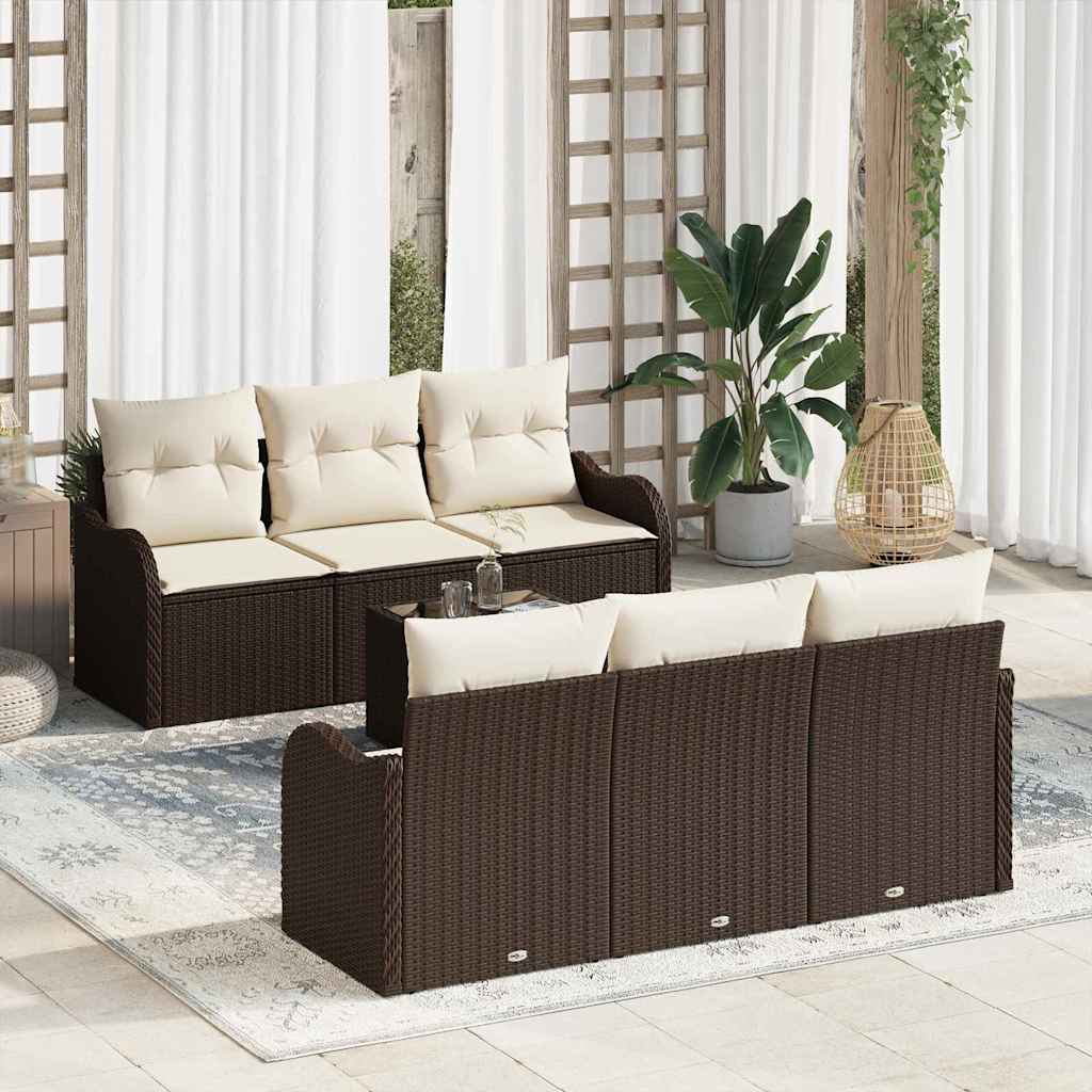Sjedeća garnitura za vrt 7 kom. 6-Broj sjedala Smeđa i krem 176 x 62 x 85 cm