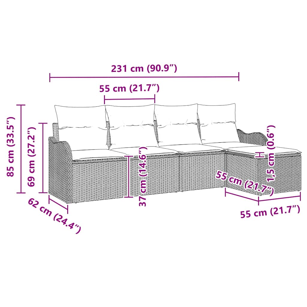 Sjedeća garnitura za vrt 5 kom. Siva poliratan 231 x 117 x 69 cm