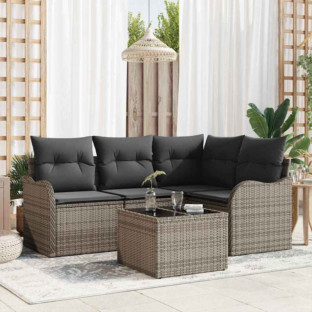 Sjedeća garnitura za vrt 5 kom. Crna poliratan Siva 177,5 x 122,5 x 69 cm