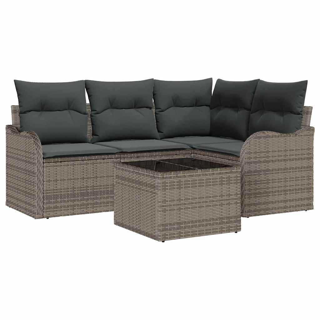 Sjedeća garnitura za vrt 5 kom. Crna poliratan Siva 177,5 x 122,5 x 69 cm