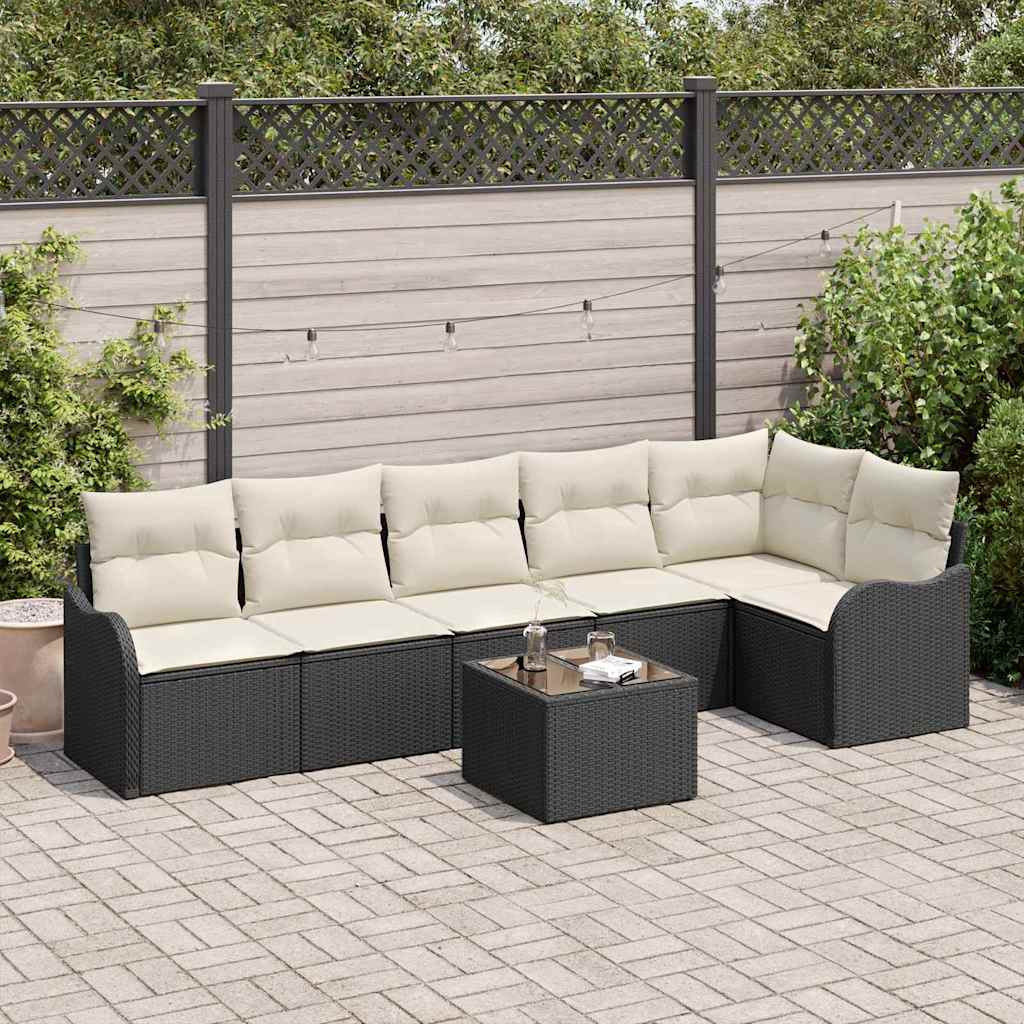 Sjedeća garnitura za vrt 7 kom. Smeđa poliratan Crna 287,5 x 122,5 x 69 cm