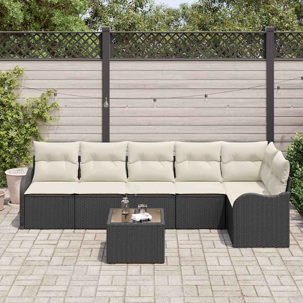 Sjedeća garnitura za vrt 7 kom. Smeđa poliratan Crna 287,5 x 122,5 x 69 cm