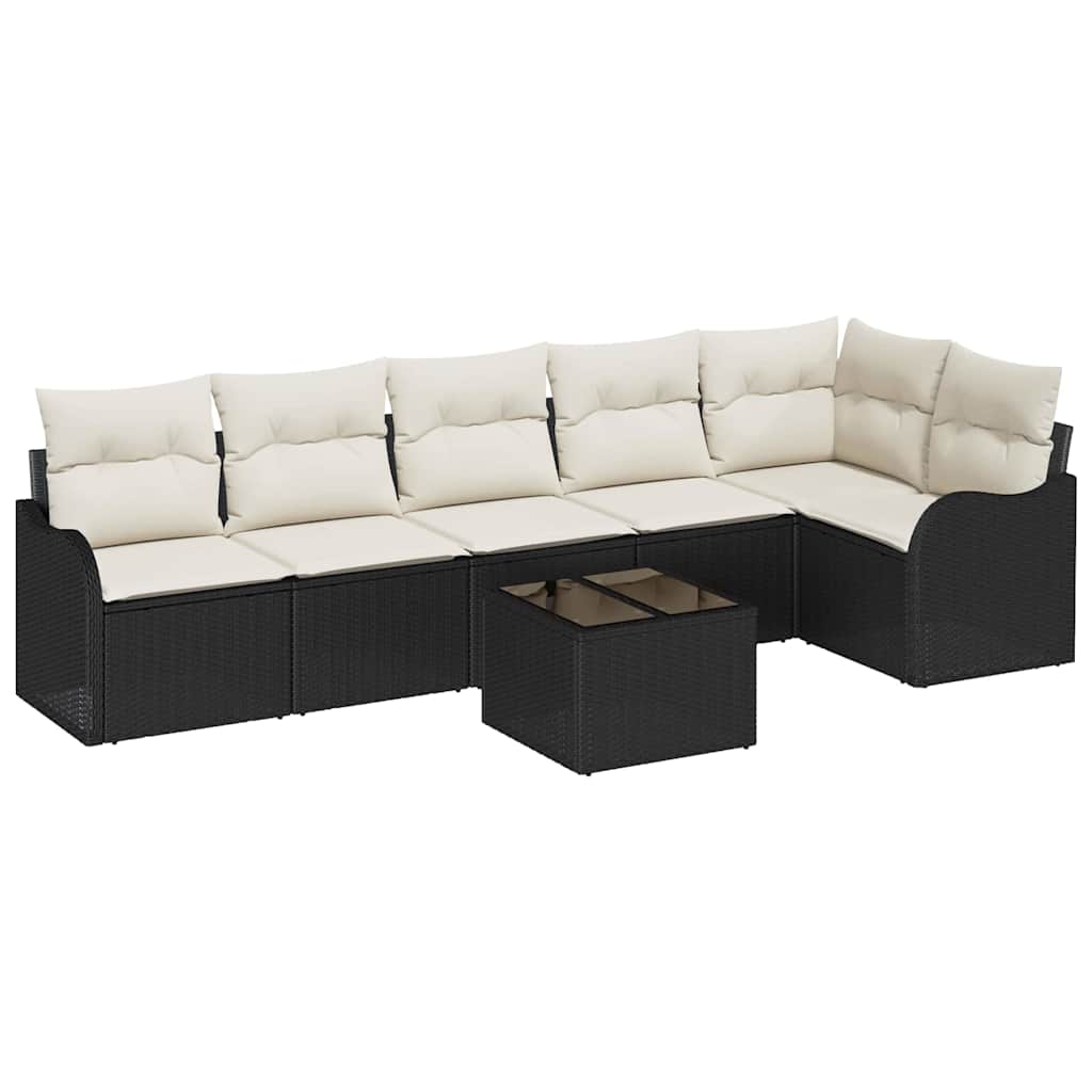 Sjedeća garnitura za vrt 7 kom. Smeđa poliratan Crna 287,5 x 122,5 x 69 cm