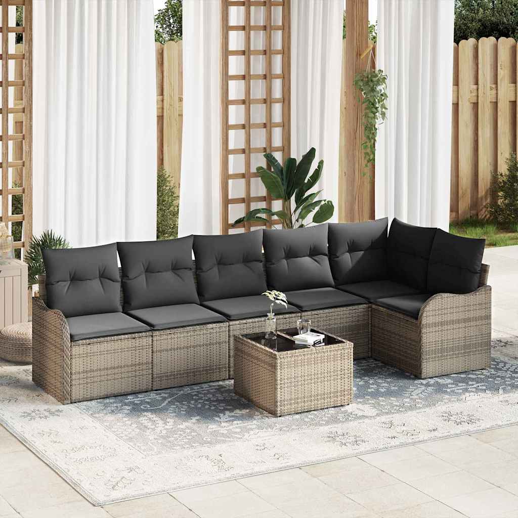 Sjedeća garnitura za vrt 7 kom. Crna poliratan Siva 287,5 x 122,5 x 69 cm