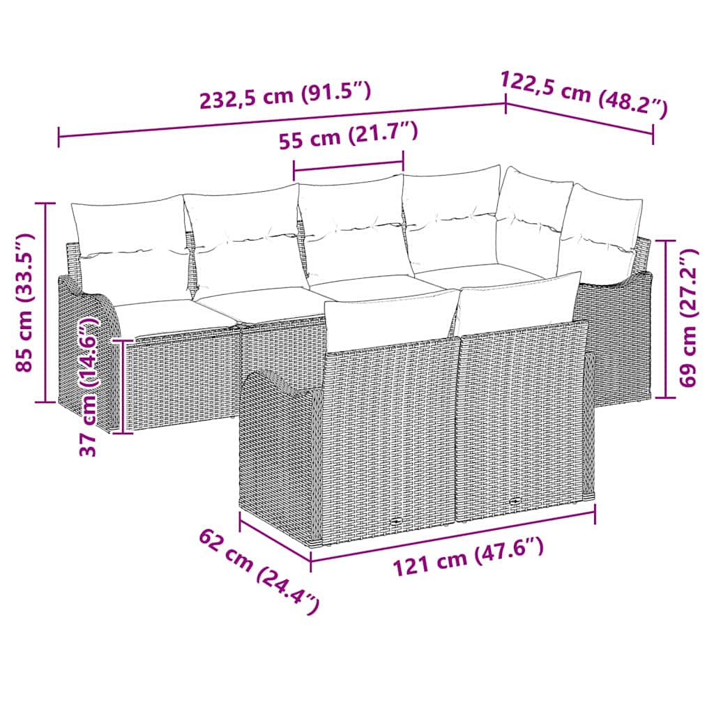 Sjedeća garnitura za vrt 7 kom. Crna Poli ratan 232.5 x 122.5 x 85 cm