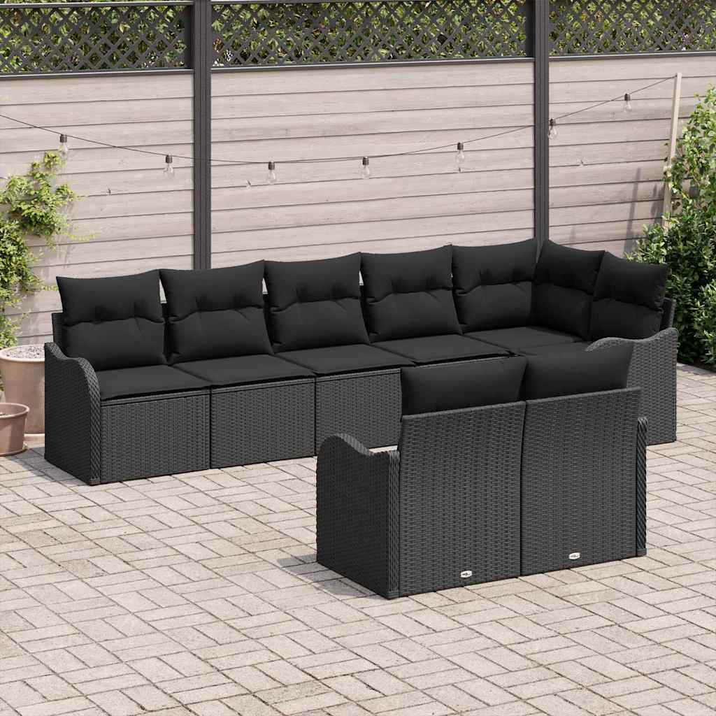 Sjedeća garnitura za vrt 8 kom. Crna poliratan 287,5 x 122,5 x 69 cm