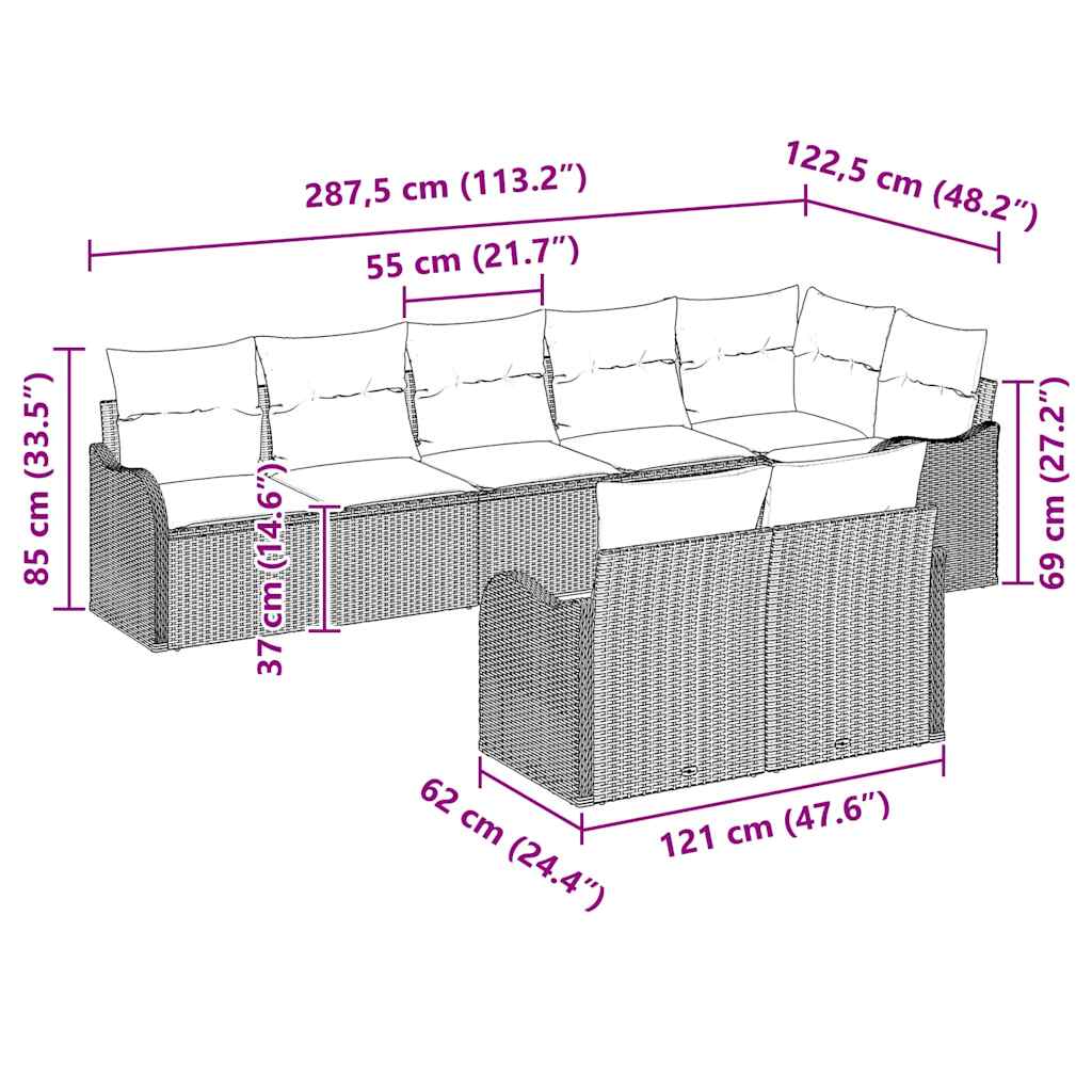 Sjedeća garnitura za vrt 8 kom. Crna poliratan 287,5 x 122,5 x 69 cm